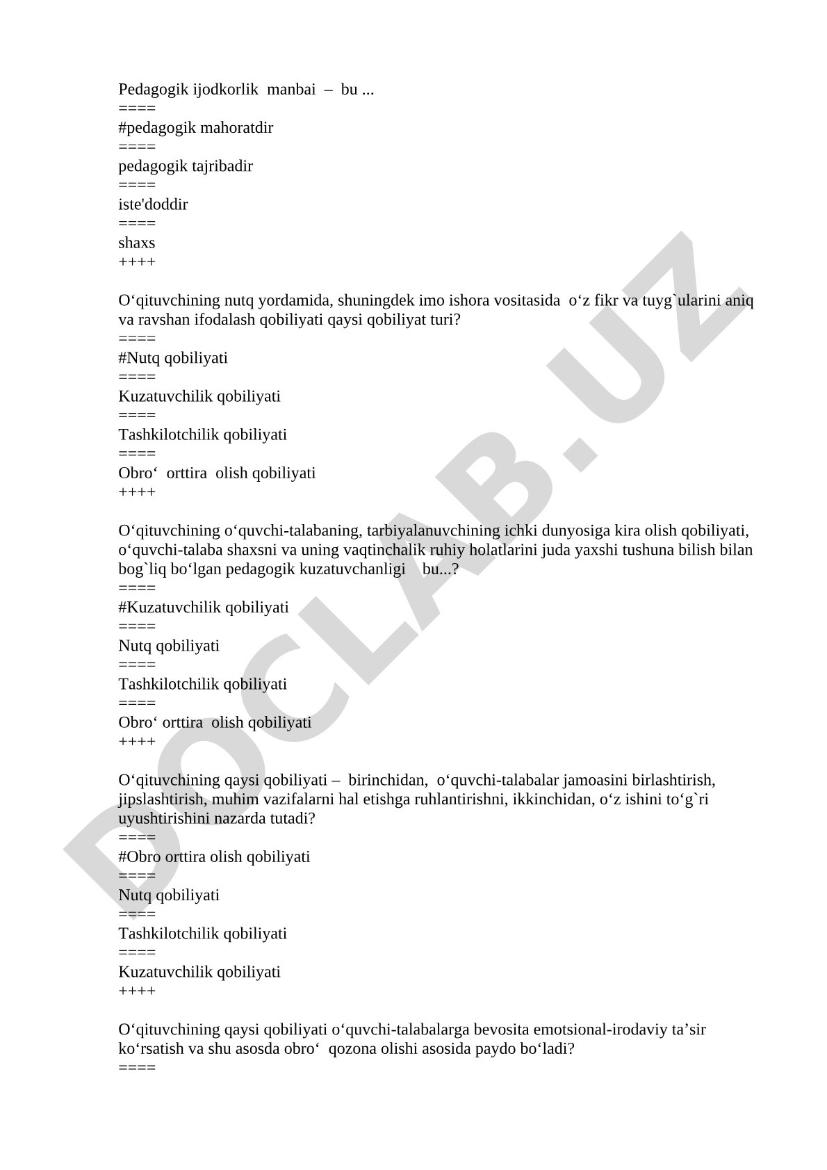 O'qituvchining pedagogik qobiliyatlari testi