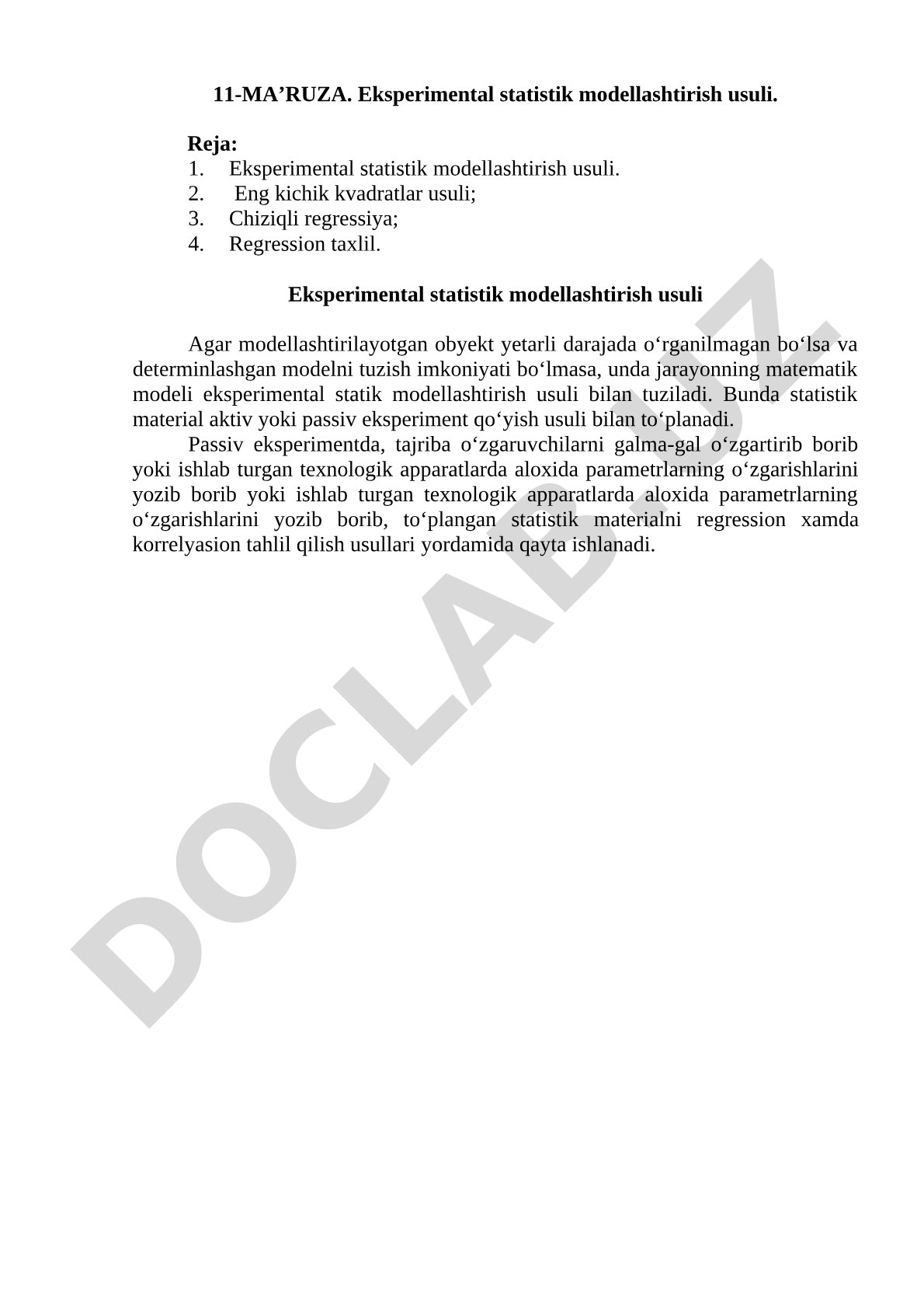 Eksperimental statistik modellashtirish usuli