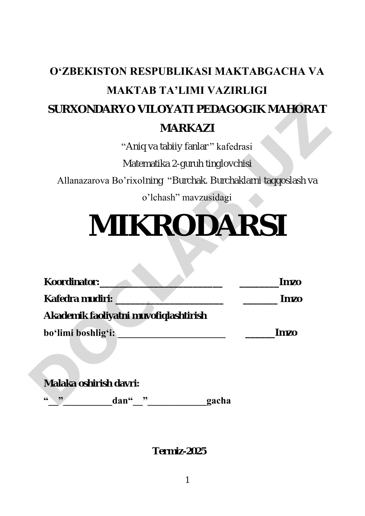 Burchak. Burchaklarni taqqoslash va o'lchash