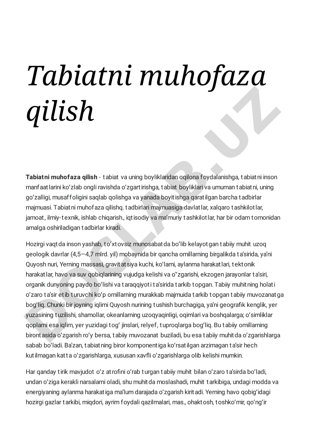 Tabiatni muhofaza qilish
