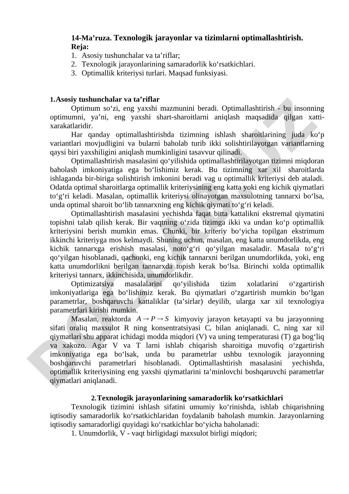 Texnologik jarayonlar va tizimlarni optimallashtirish