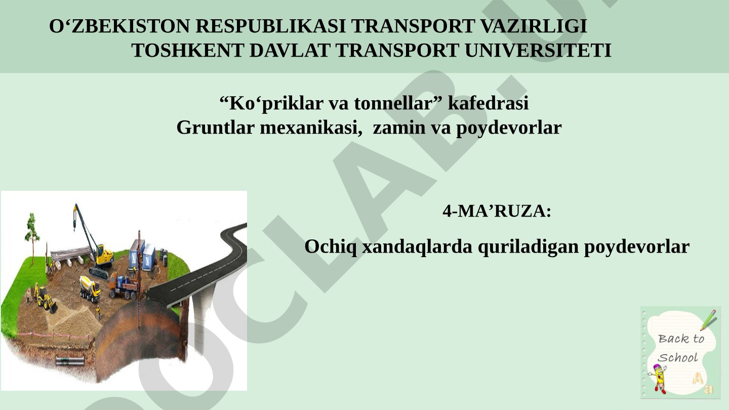 Ochiq xandaqlarda quriladigan poydevorlar