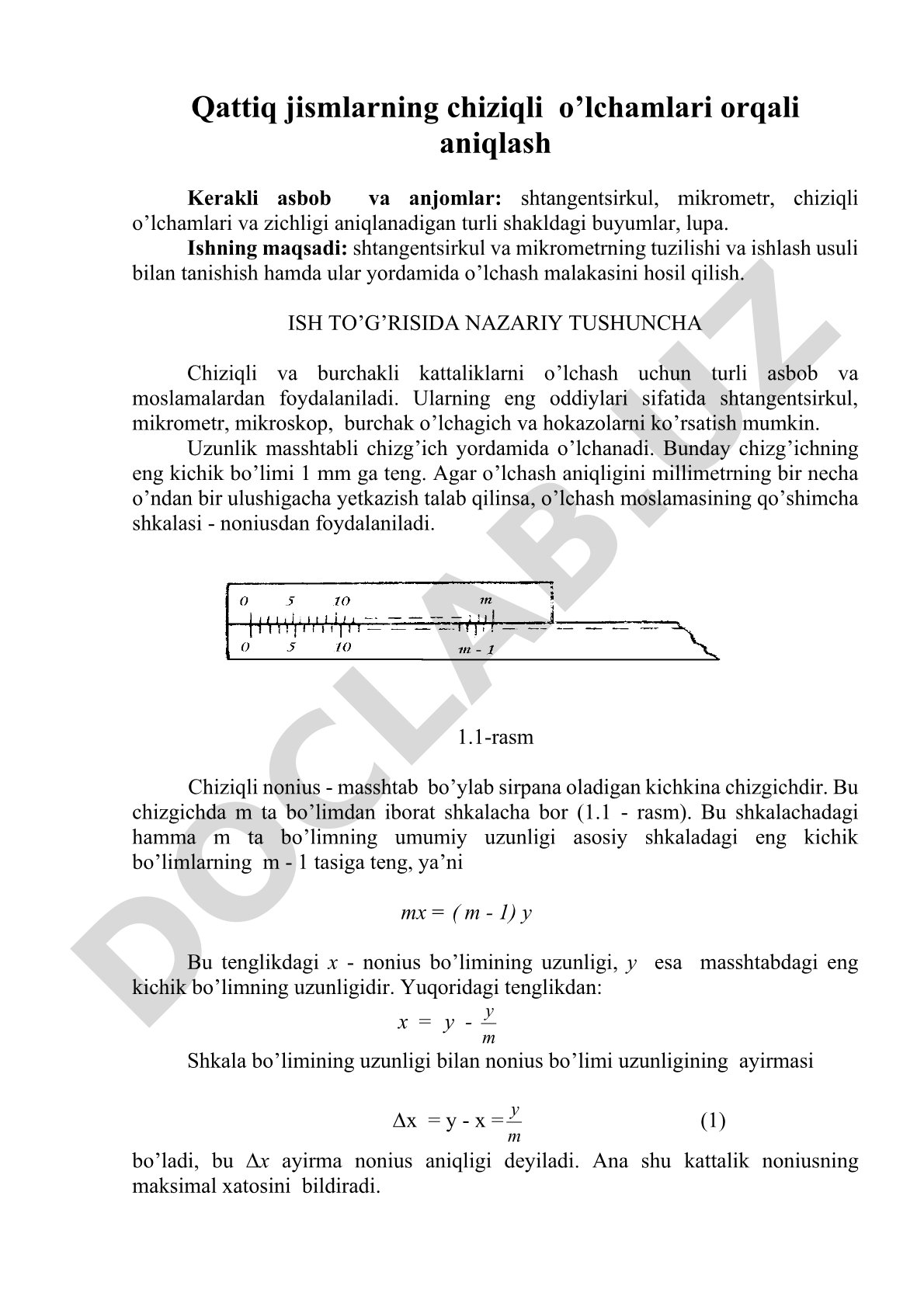 Qattiq jismlarning chiziqli o’lchamlari orqali aniqlash