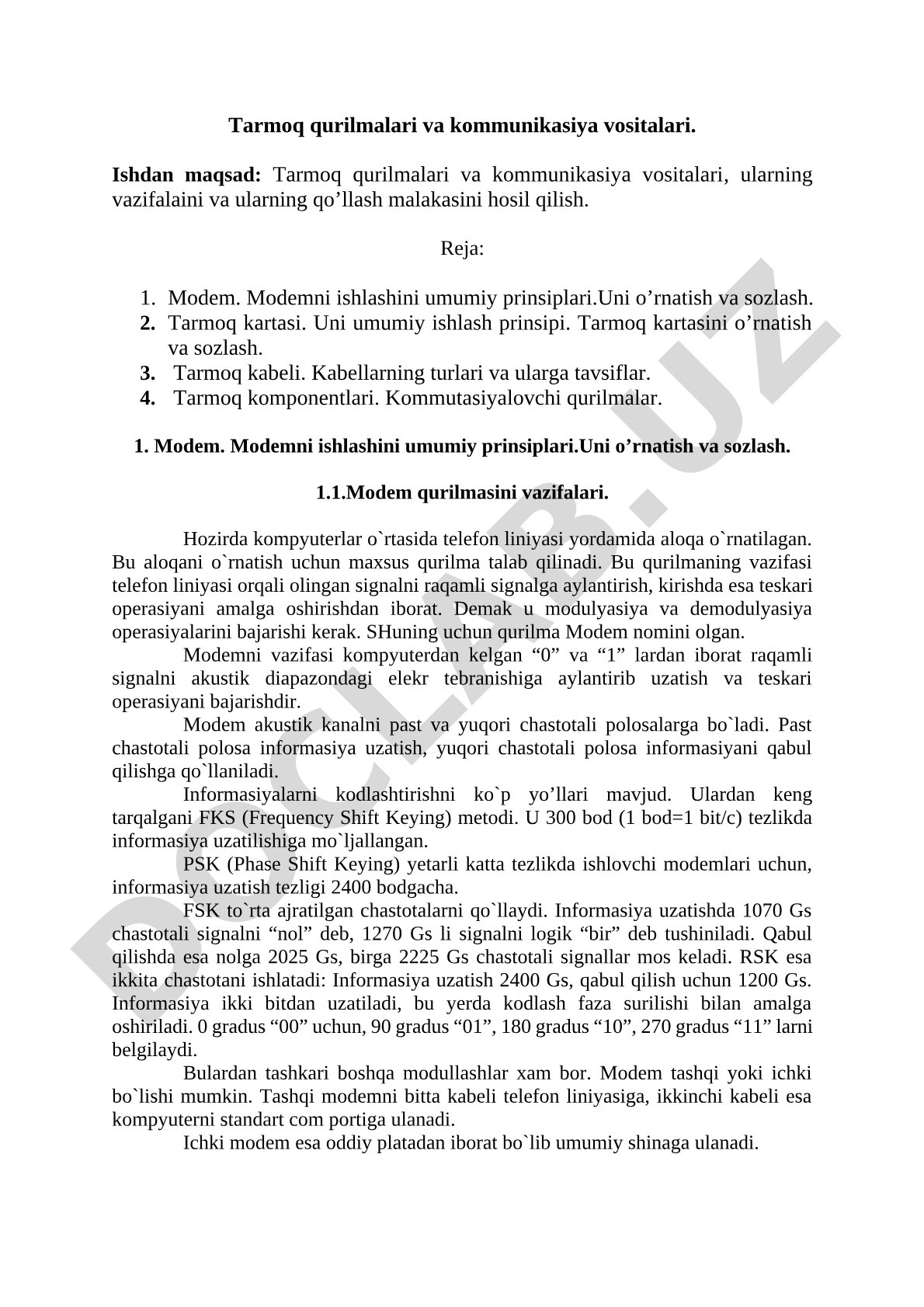 Tarmoq qurilmalari va kommunikasiya vositalari