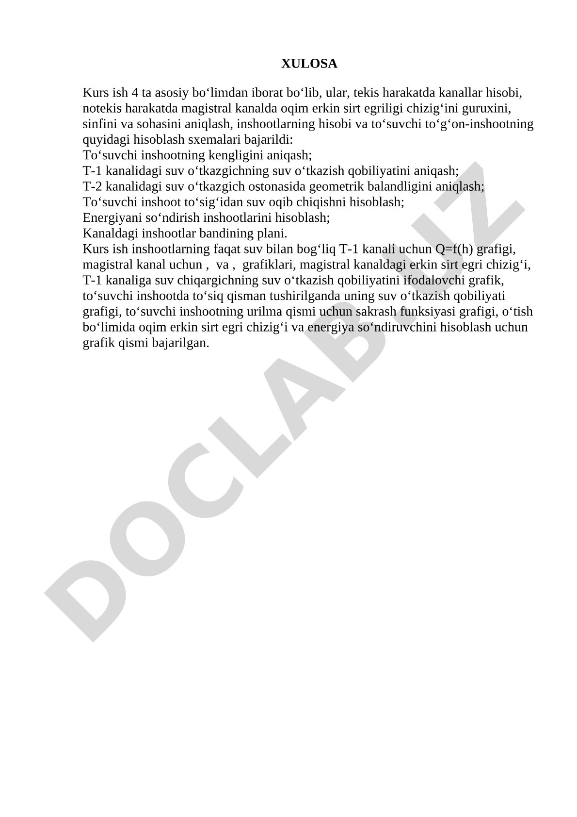 Tekis va notekis harakatda kanallar hamda to‘suvchi inshootlarning gidravlik hisobi