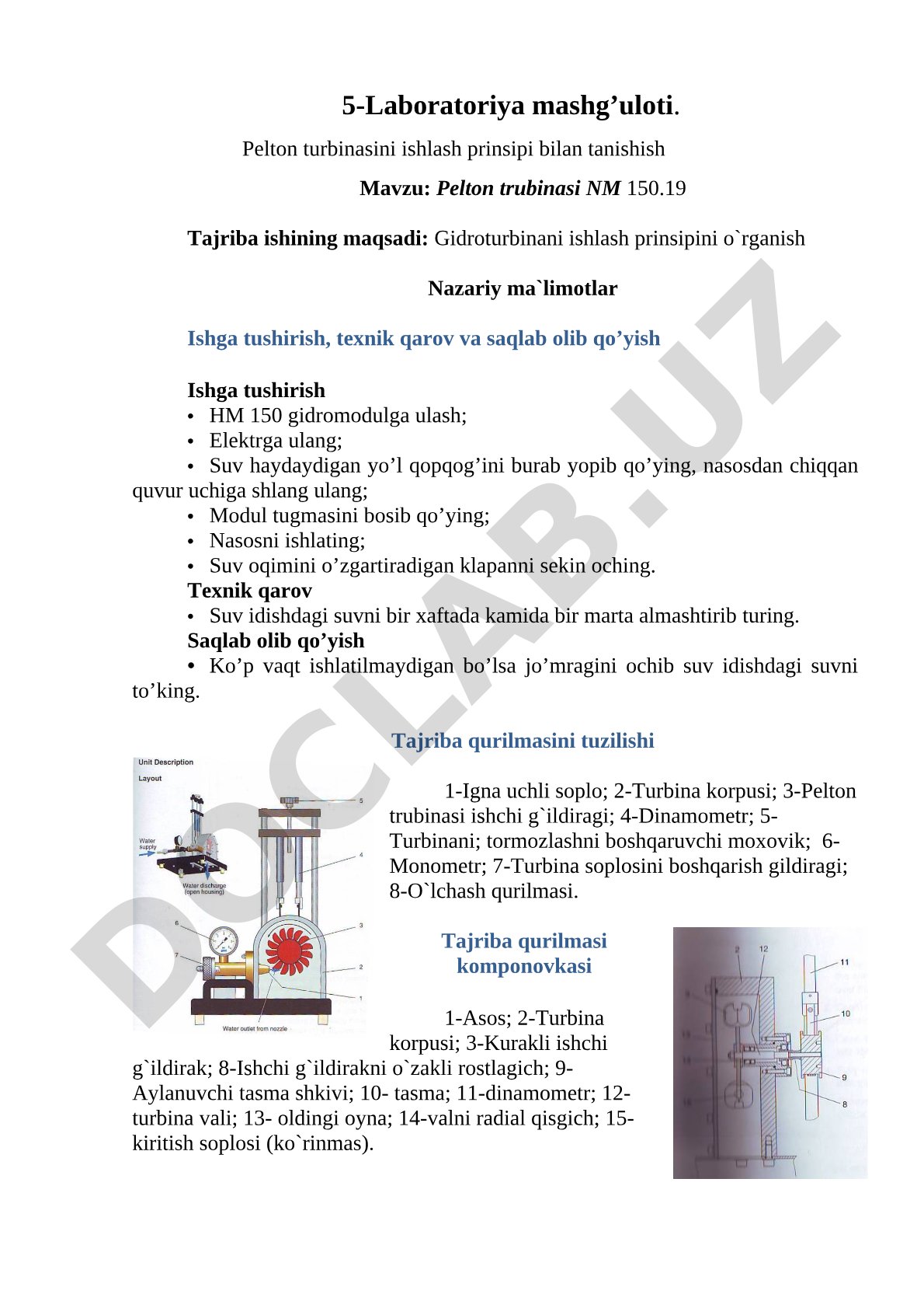 Pelton turbinasini ishlash prinsipi bilan tanishish