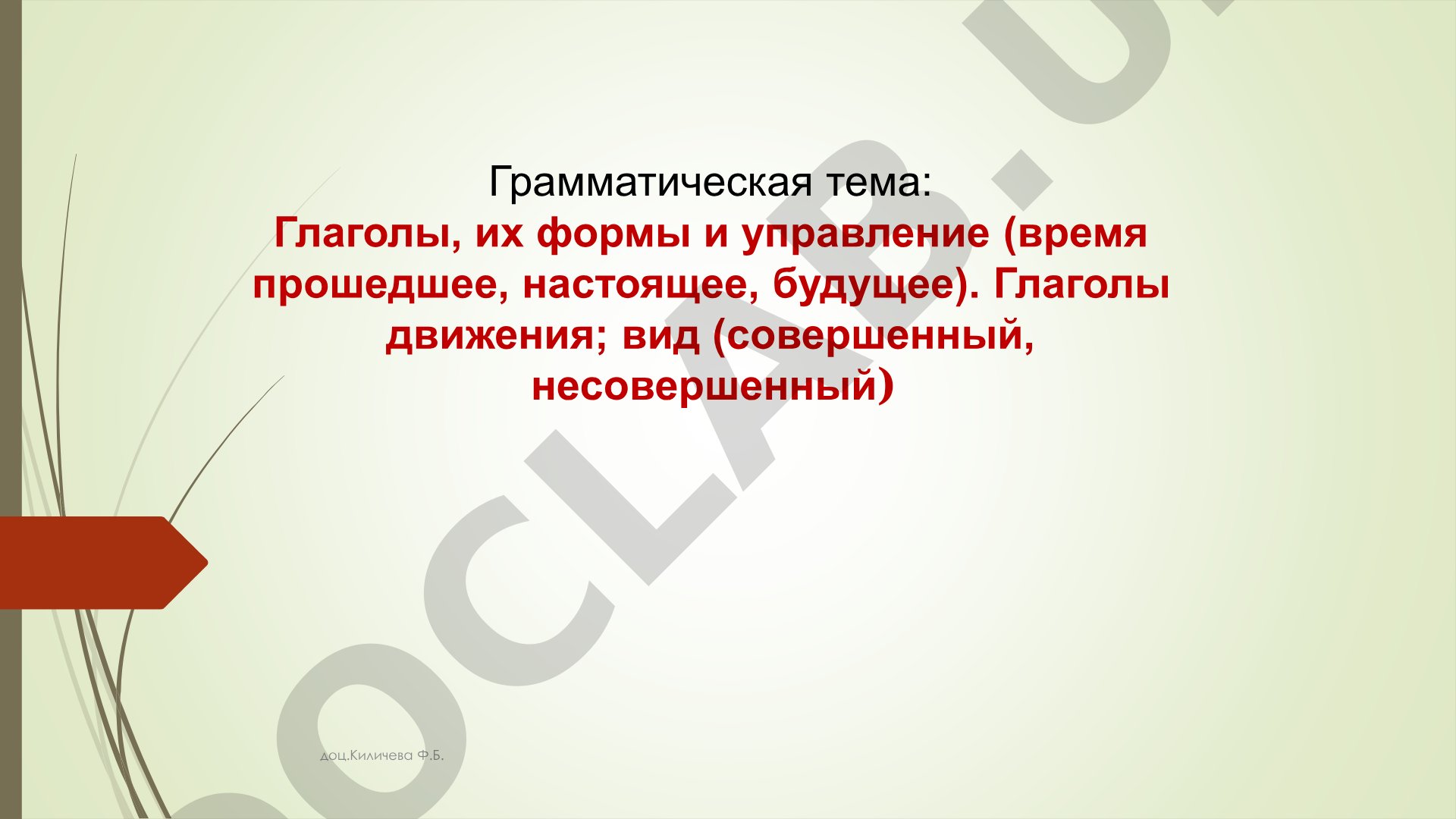 Глаголы, их формы и управление (время прошедшее, настоящее, будущее). Глаголы движения; вид (совершенный, несовершенный)