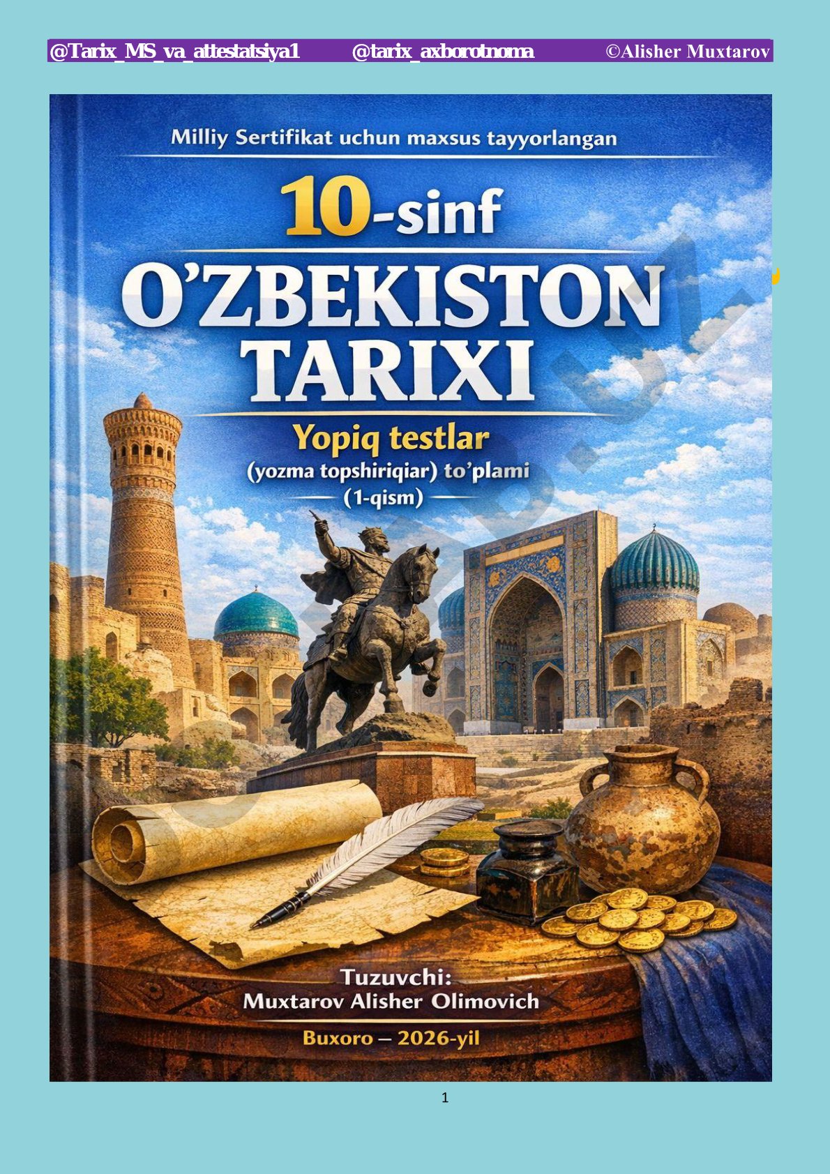 10-sinf O'zbekiston tarixi yopiq yozma topshiriqlar to'plami