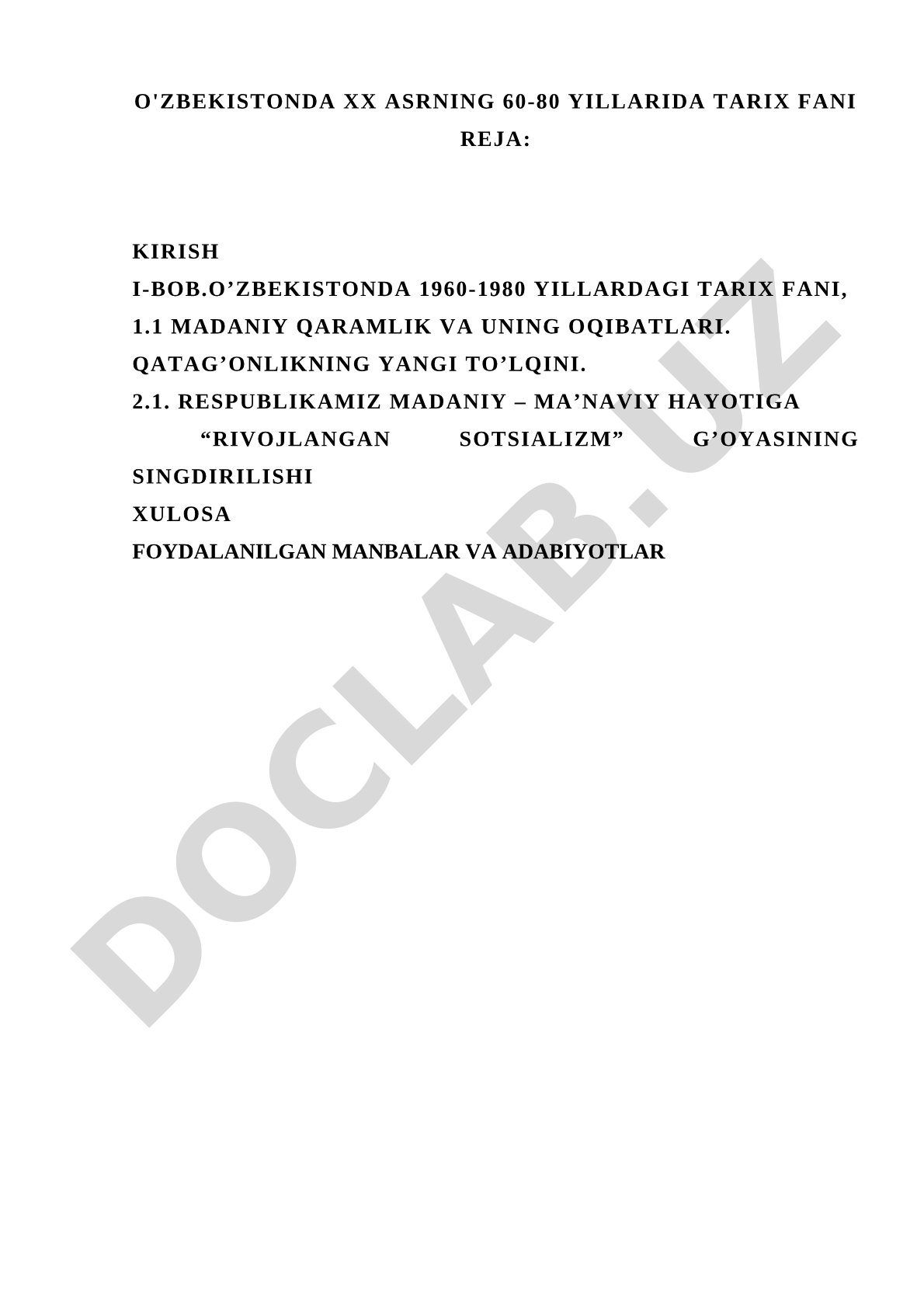 O'zbekistonda XX asrning 60-80 yillarida tarix fani