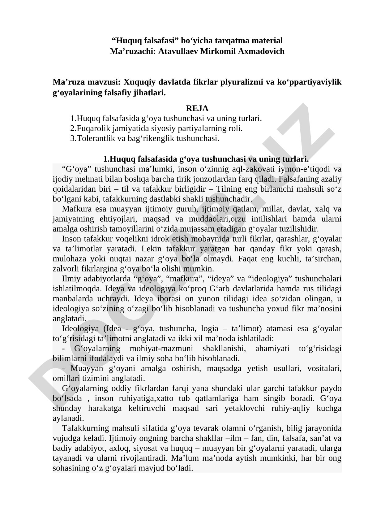 Xuquqiy davlatda fikrlar plyuralizmi va ko‘ppartiyaviylik g‘oyalarining falsafiy jihatlari