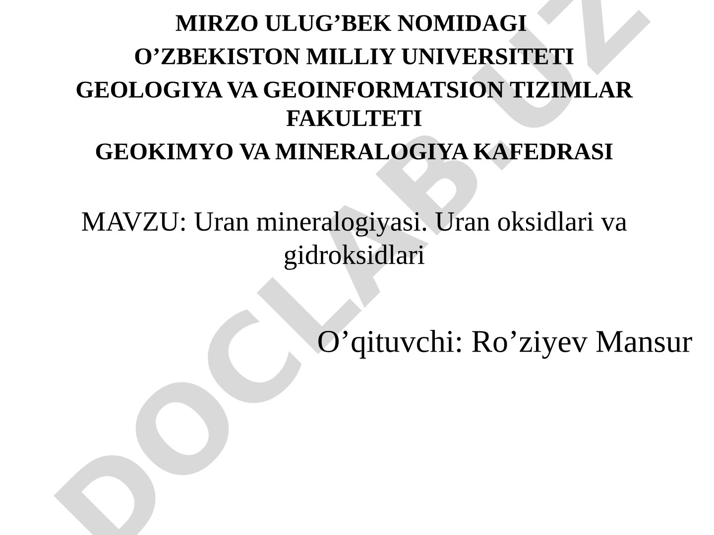 Uran mineralogiyasi. Uran oksidlari va gidroksidlari