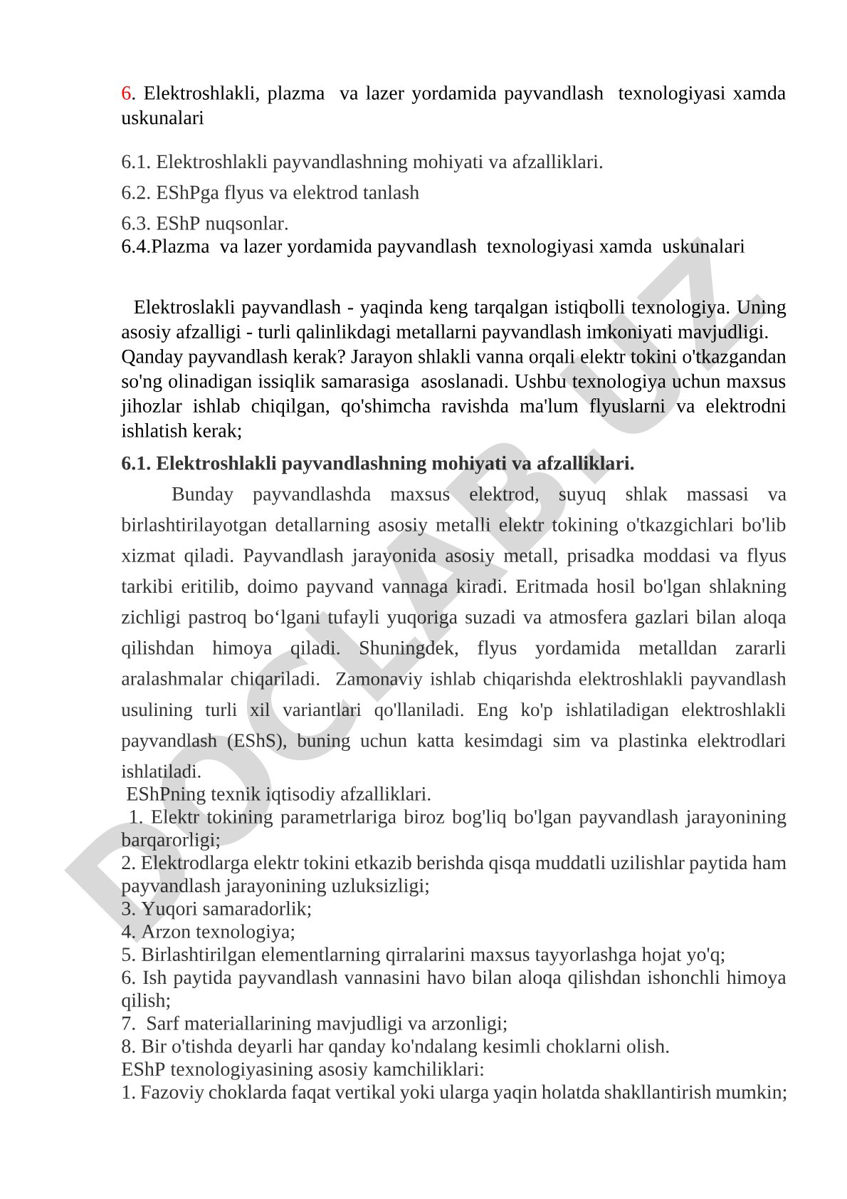 Elektroshlakli, plazma va lazer yordamida payvandlash texnologiyasi xamda uskunalari