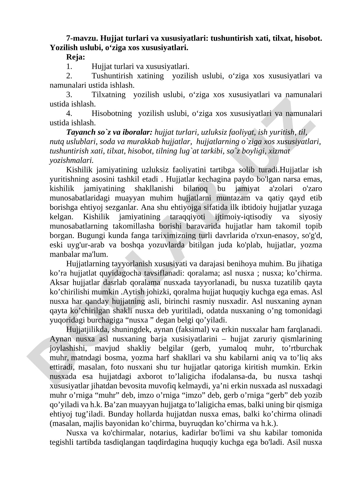 Tushuntirish xati, tilxat va hisobotning turlari va xususiyatlari