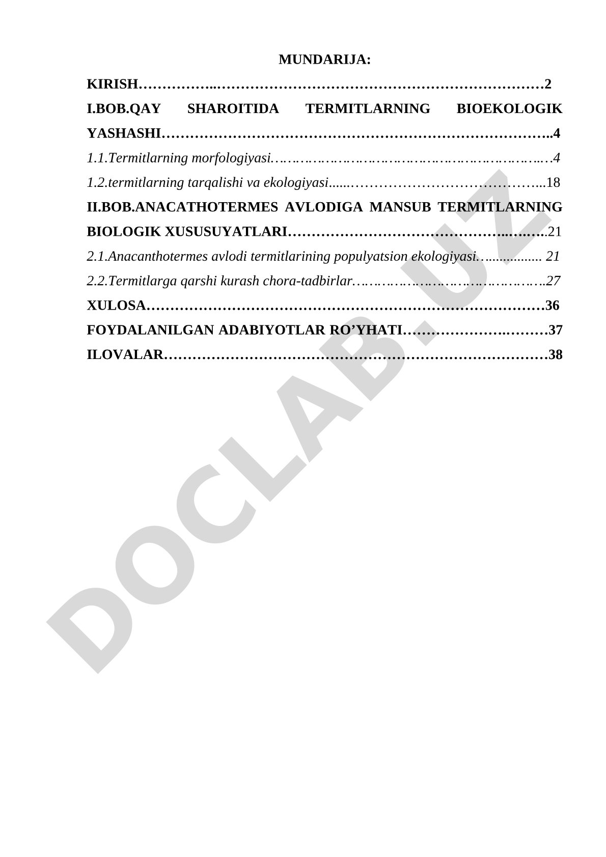 Termitlarning bioekologiyasi va ularga qarshi kurash chora-tadbirlari