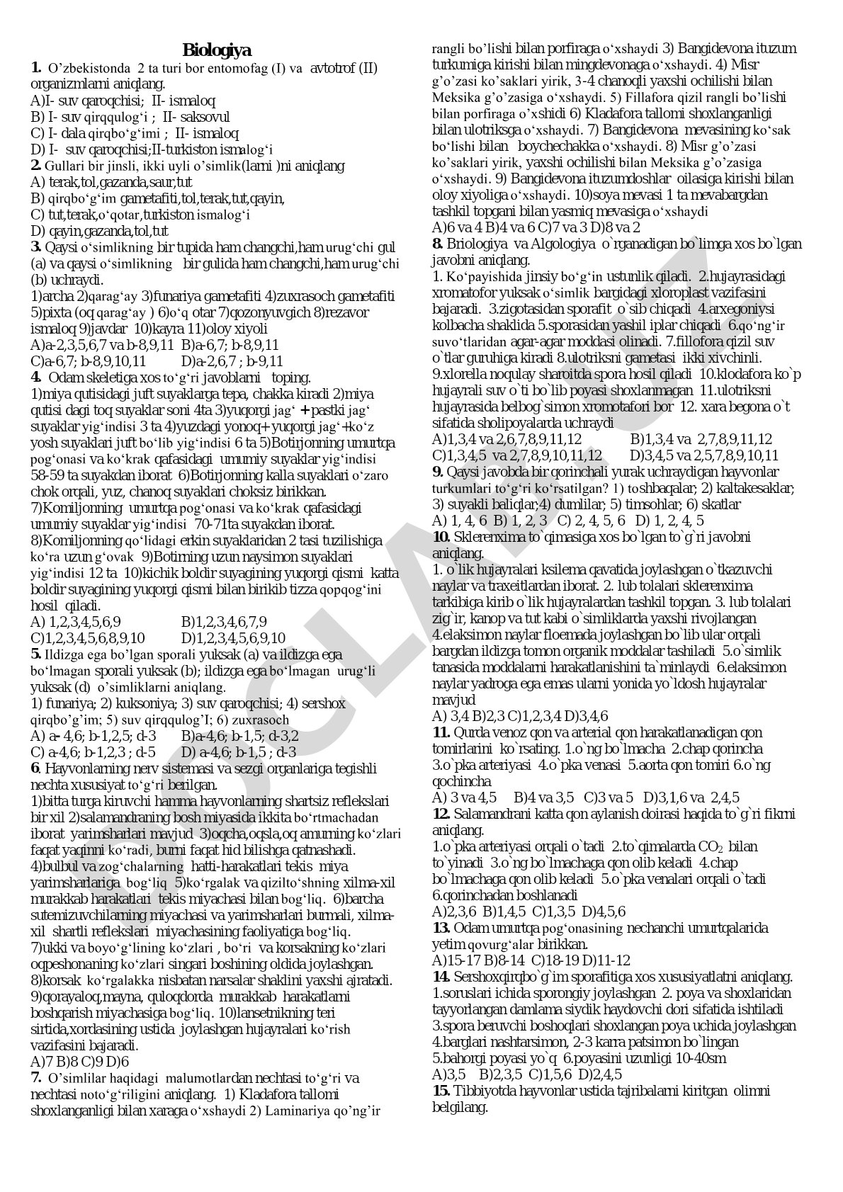 Entomofag va avtotrof organizmlar, o'simliklarda gullar, odam skeleti