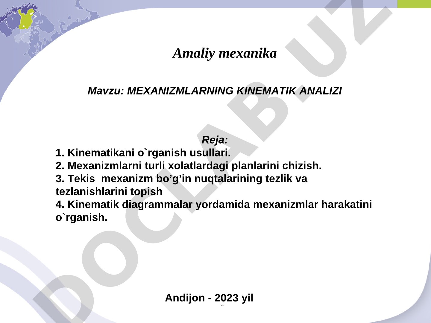 MEXANIZMLARNING KINEMATIK ANALIZI