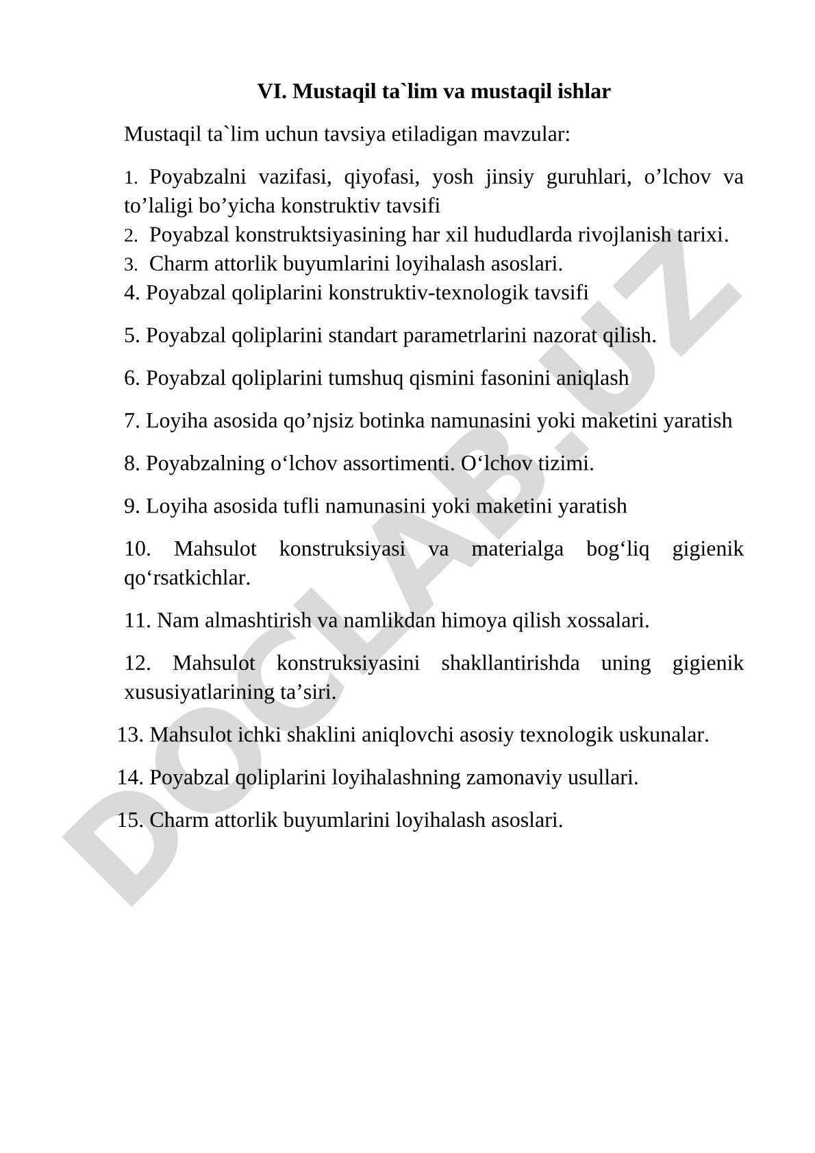 Poyabzal va charmattorlik buyumlarini loyihalash mavzulari