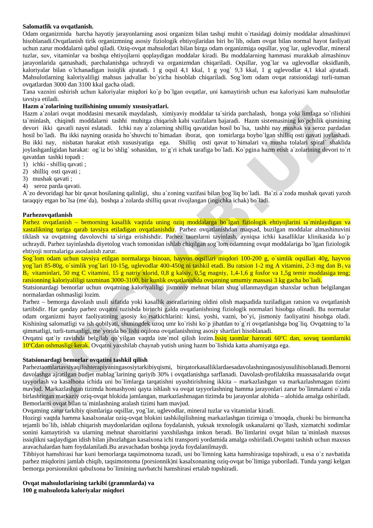 Salomatlik va ovqatlanish