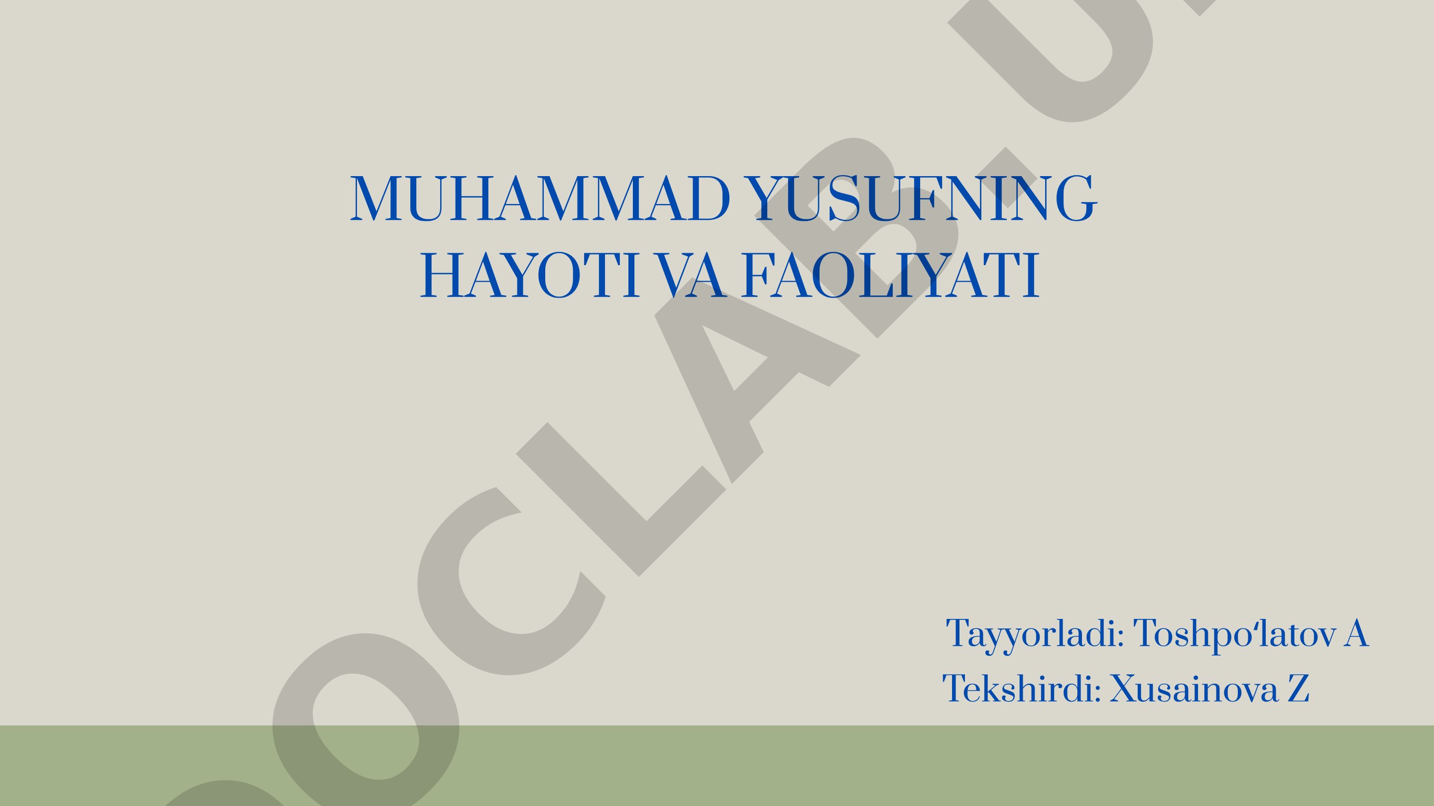 Muhammad Yusufning hayoti va faoliyati