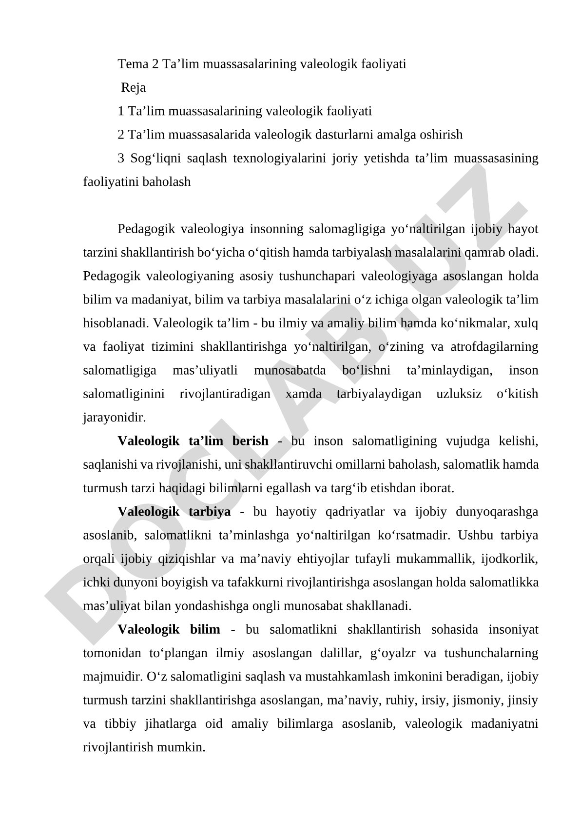 Ta’lim muassasalarining valeologik faoliyati