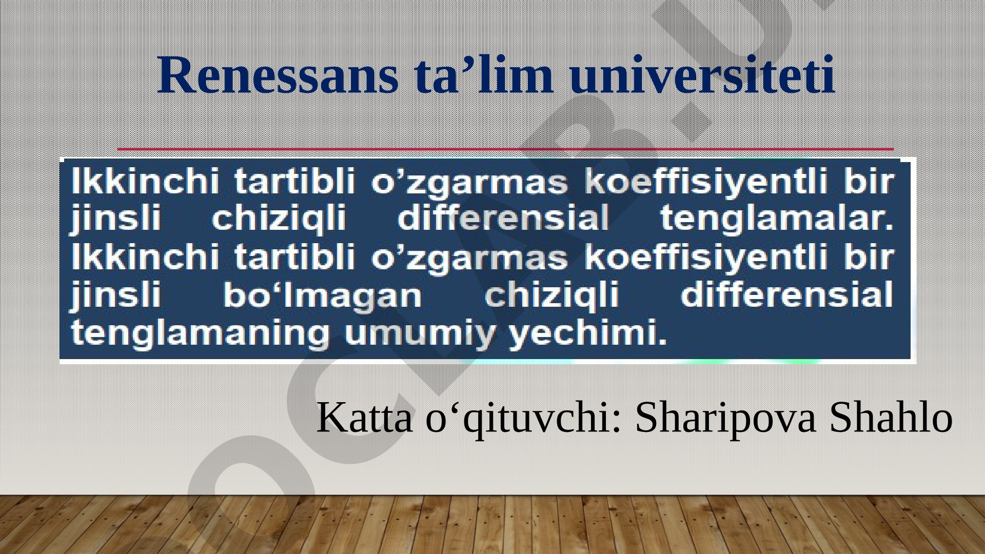 Renessans ta'lim universiteti katta o'qituvchisi Sharipova Shahlo tomonidan taqdim