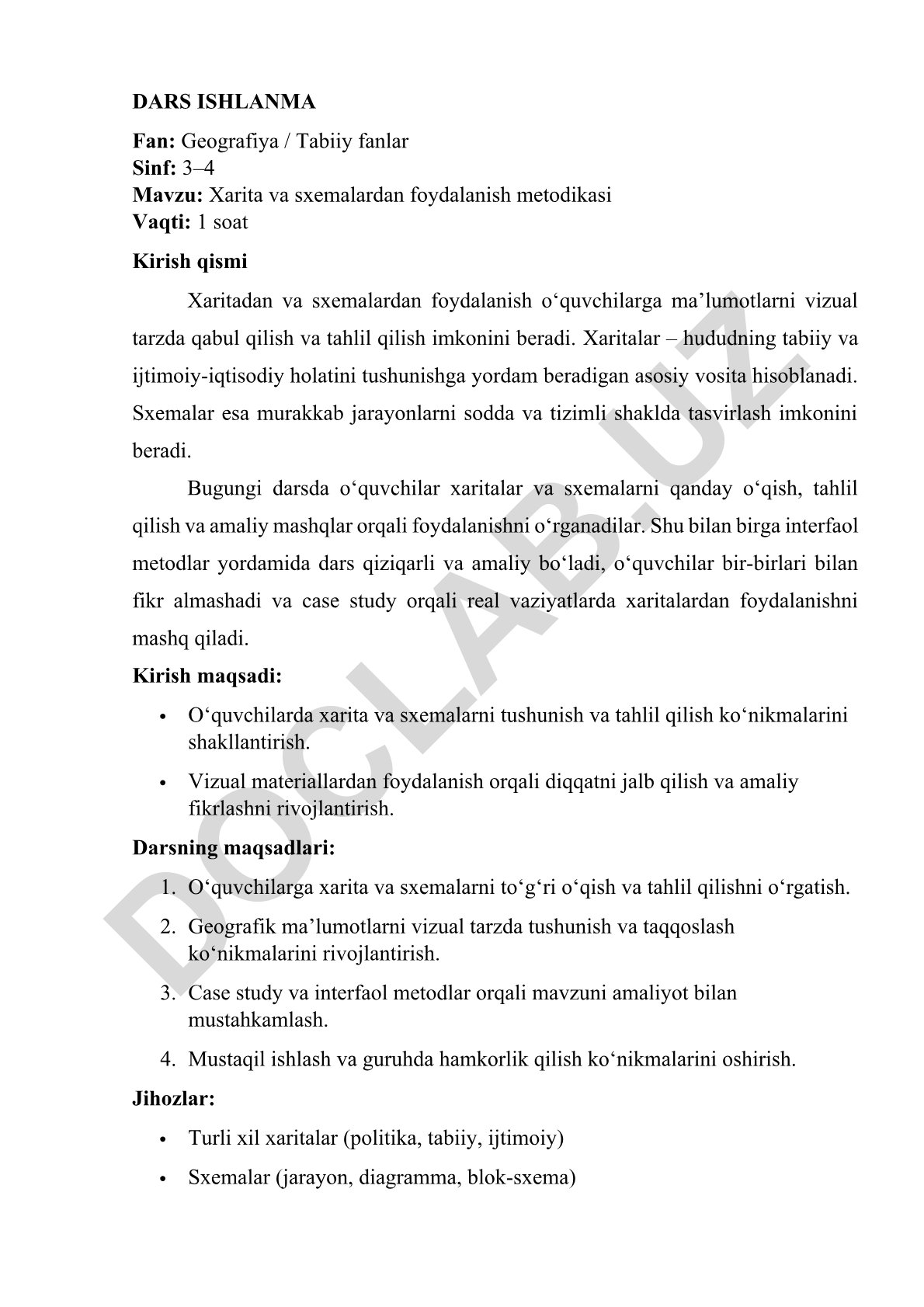 Xarita va sxemalardan foydalanish metodikasi