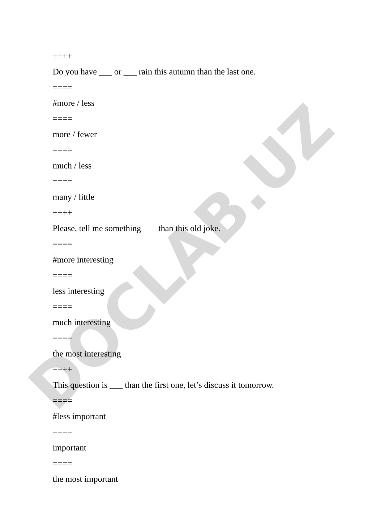 Comparative and Superlative Adjectives Test
