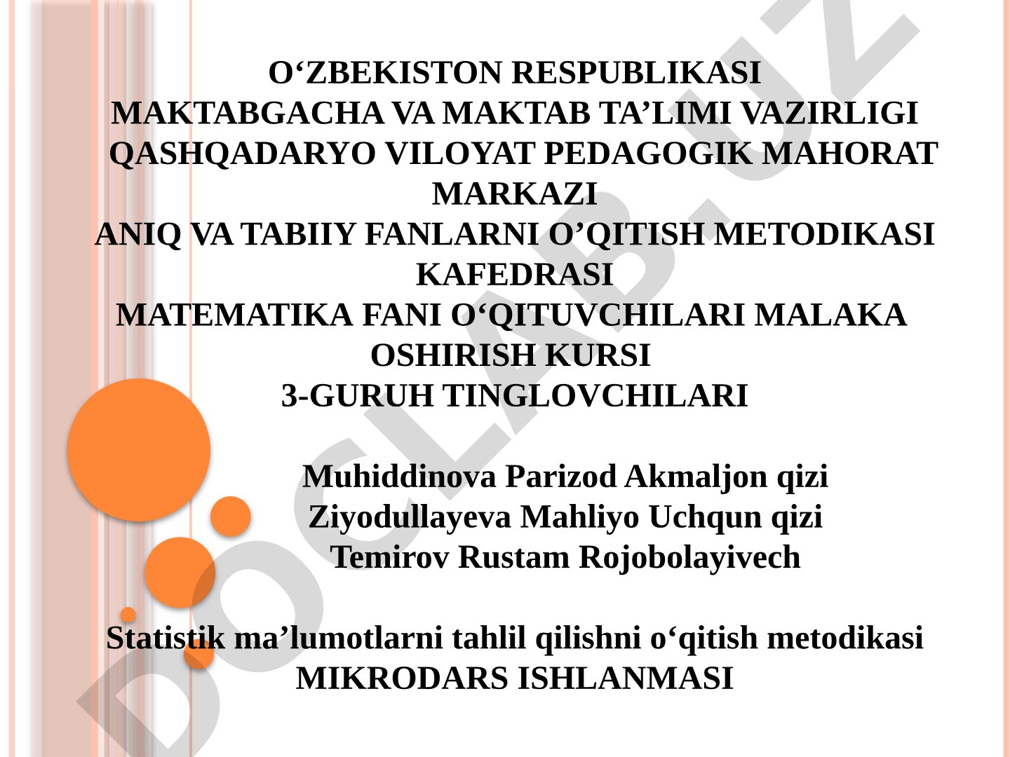 Statistik ma’lumotlarni tahlil qilishni o‘qitish metodikasi
