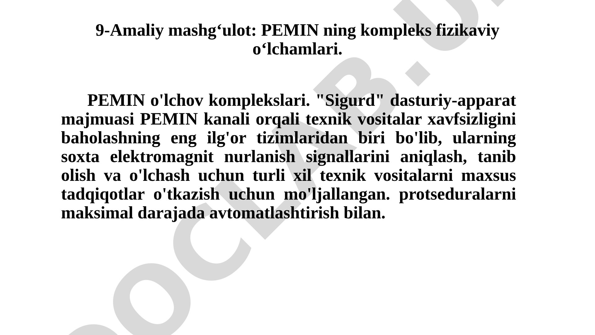 PEMIN ning kompleks fizikaviy o'lchamlari