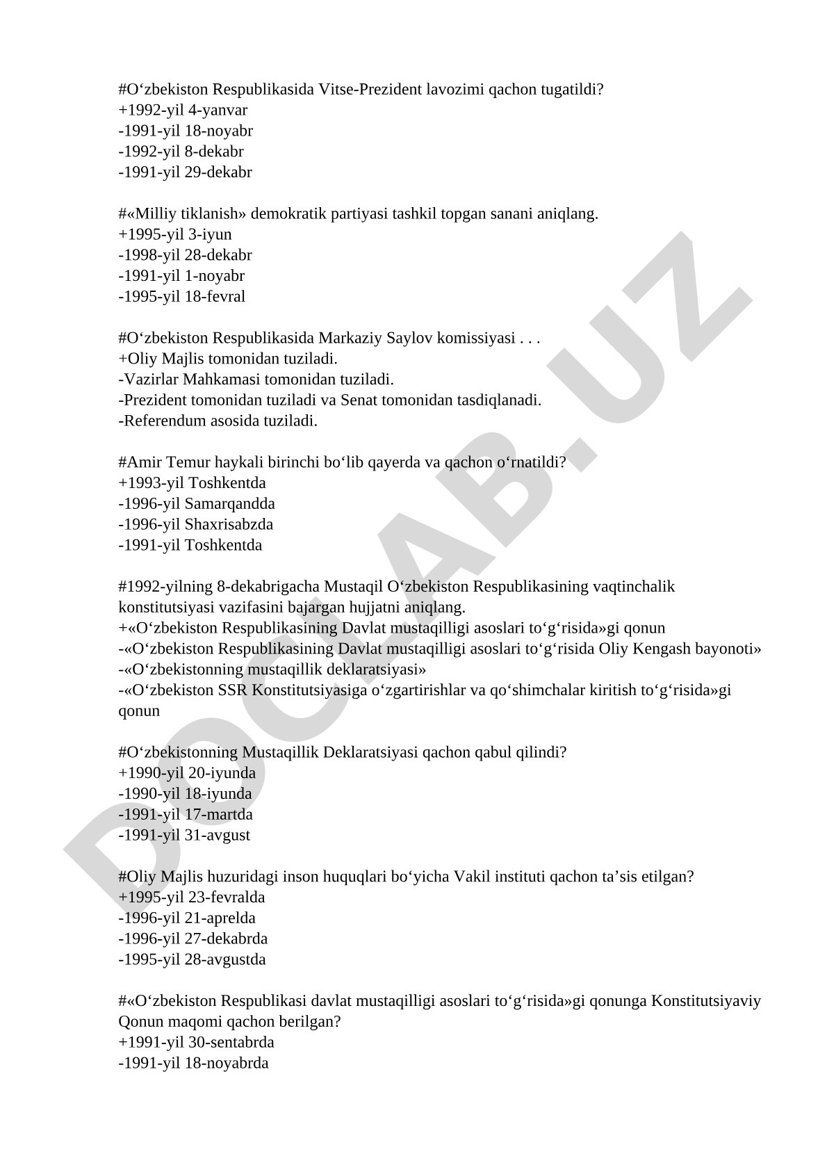 O‘zbekiston Respublikasi mustaqilligi va davlat qurilishi