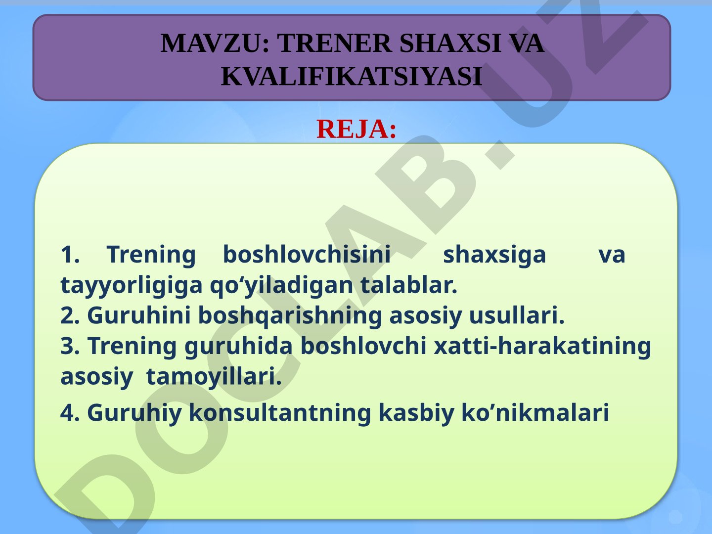 Trener shaxsi va kvalifikatsiyasi