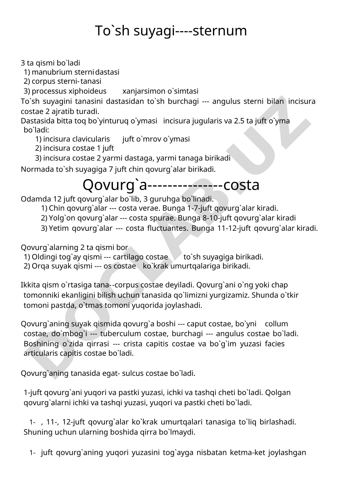 To‘sh suyagi va qovurg‘alar