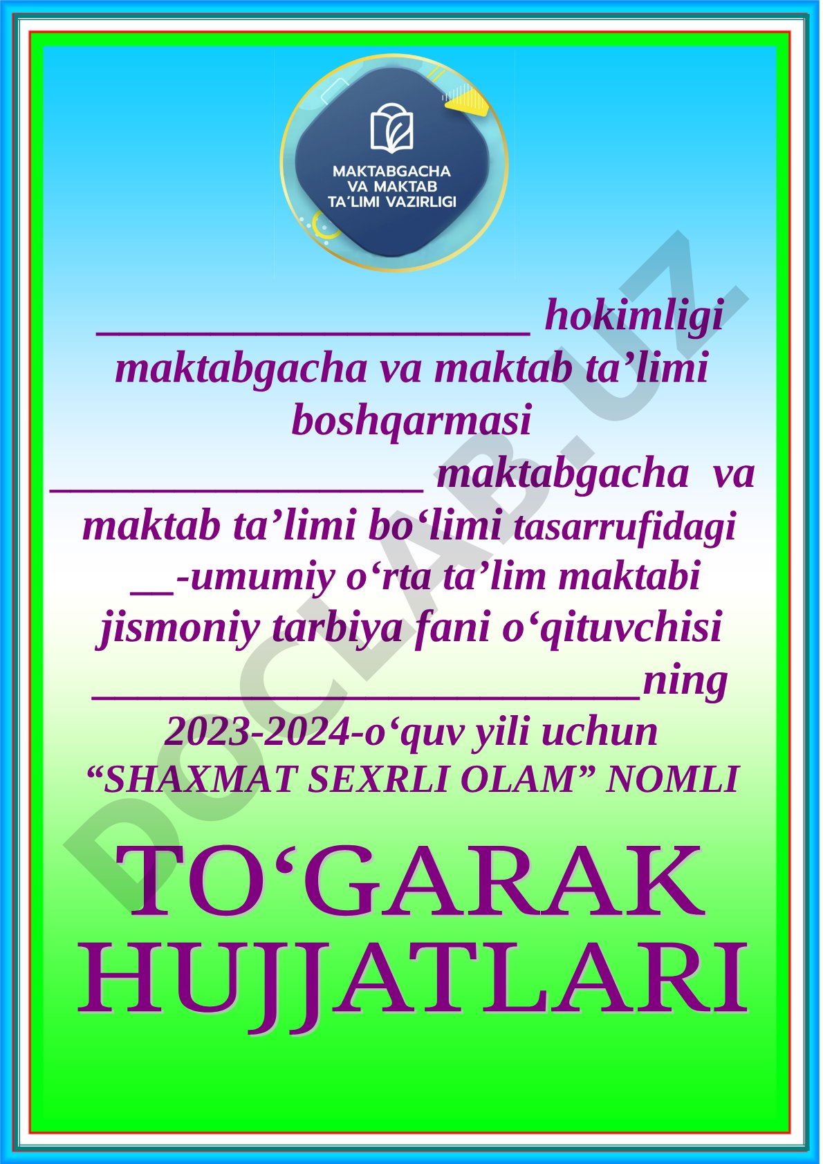 Shaxmat sehrli olam to'garagi ish rejasi