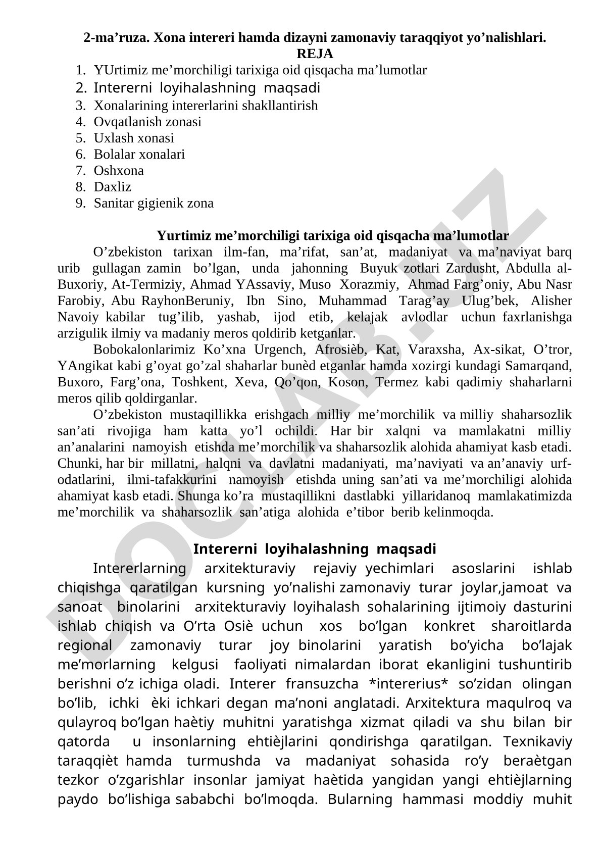 Xona intereri hamda dizayni zamonaviy taraqqiyot yo'nalishlari