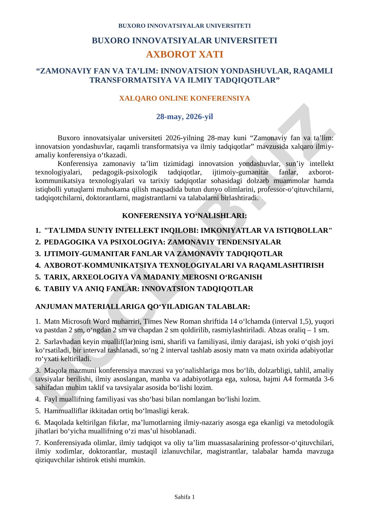 Zamonaviy fan va ta’lim: innovatsion yondashuvlar, raqamli transformatsiya va ilmiy tadqiqotlar