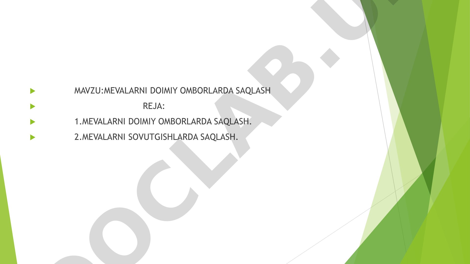 MEVALARNI DOIMIY OMBORLARDA SAQLASH