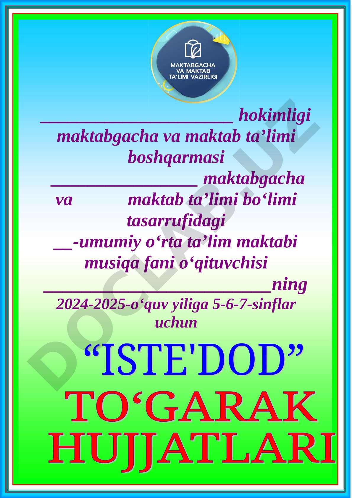 Iste'dod to'garagining 2024-2025 o'quv yili ish rejasi