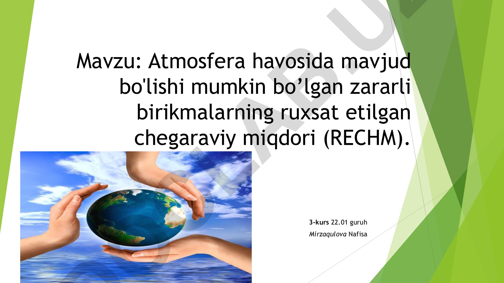 Atmosfera havosida mavjud bo'lishi mumkin bo'lgan zararli birikmalarning ruxsat etilgan chegaraviy miqdori (RECHM)
