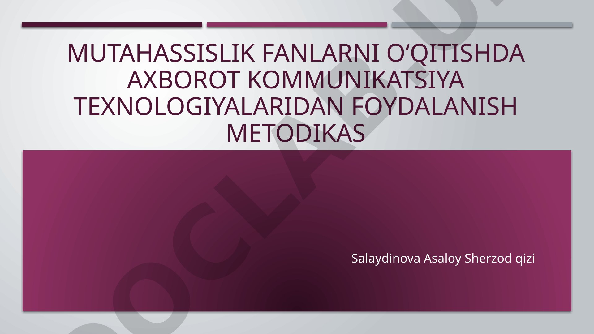 Mutahassislik fanlarni o‘qitishda axborot kommunikatsiya texnologiyalaridan foydalanish metodikas