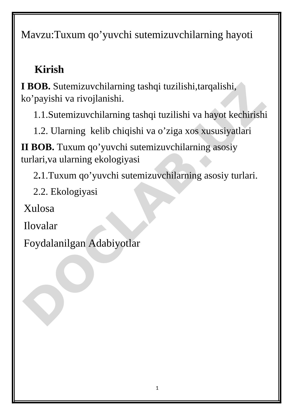 Tuxum qo’yuvchi sutemizuvchilarning hayoti