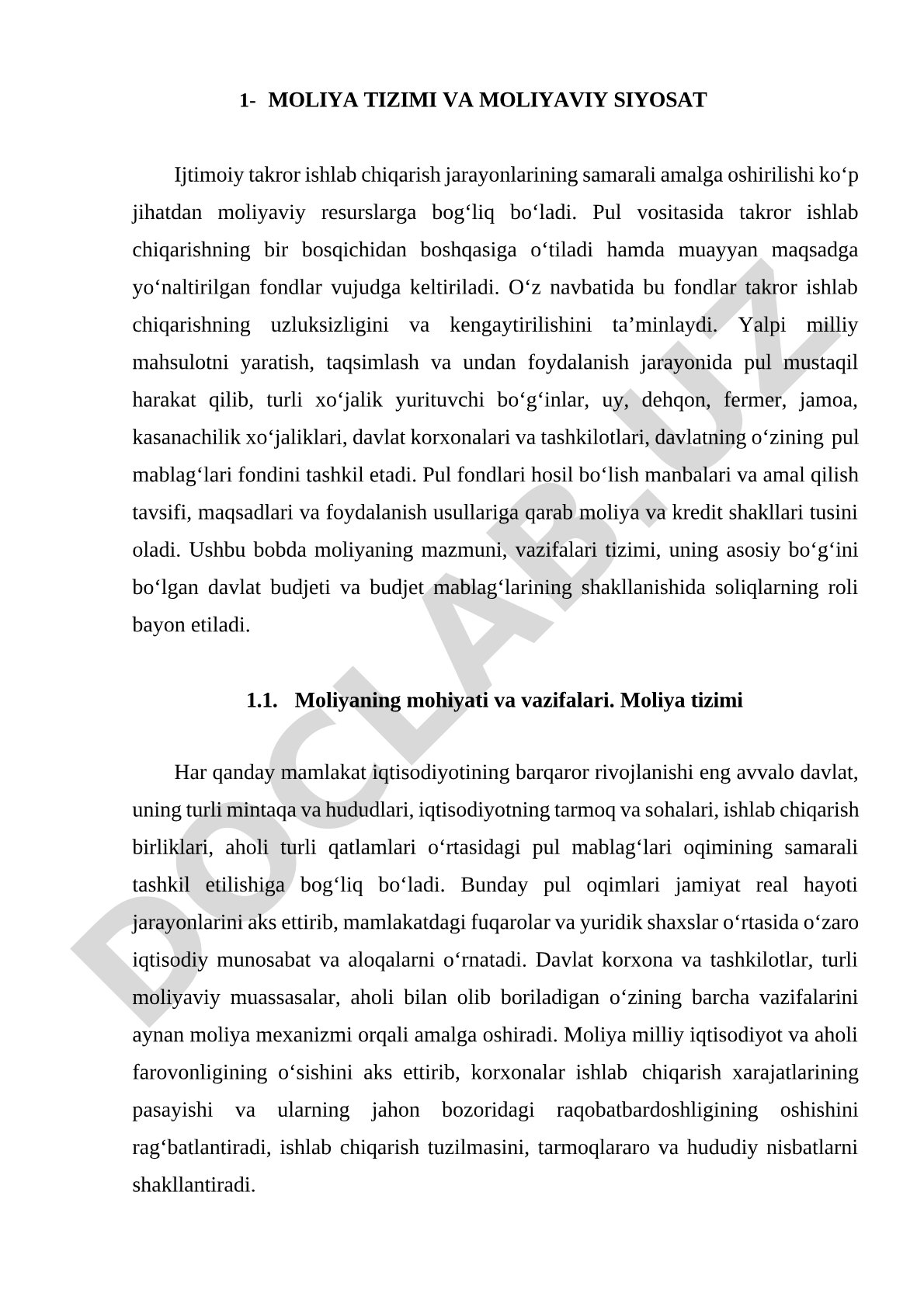 Moliya tizimi va moliyaviy siyosat