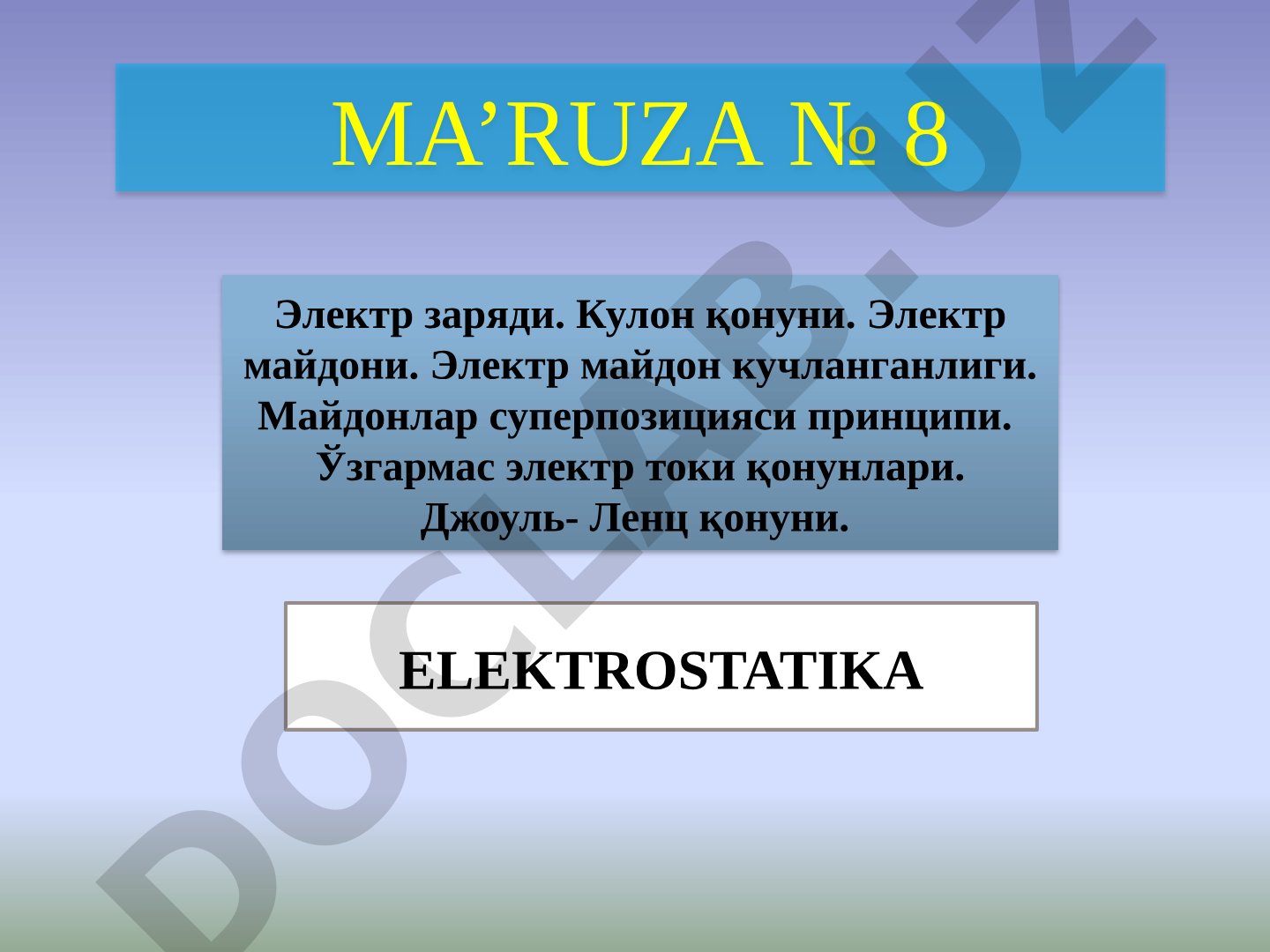 Elektrostatika: elektr zaryadi, Kulon qonuni va elektr maydoni