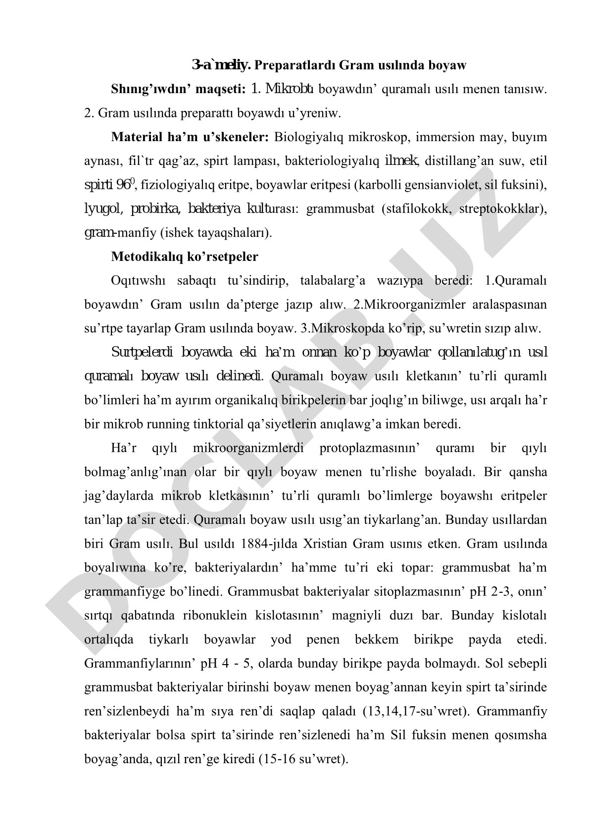 Preparatlardı Gram usılında boyaw