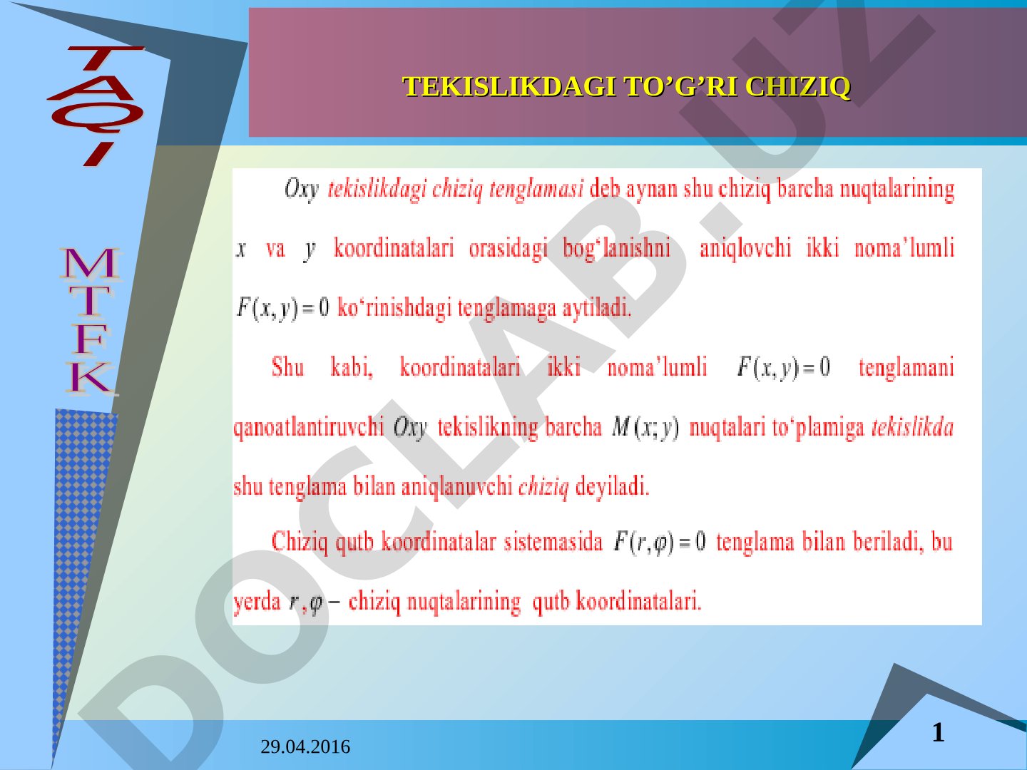 Tekislikdagi to'g'ri chiziq