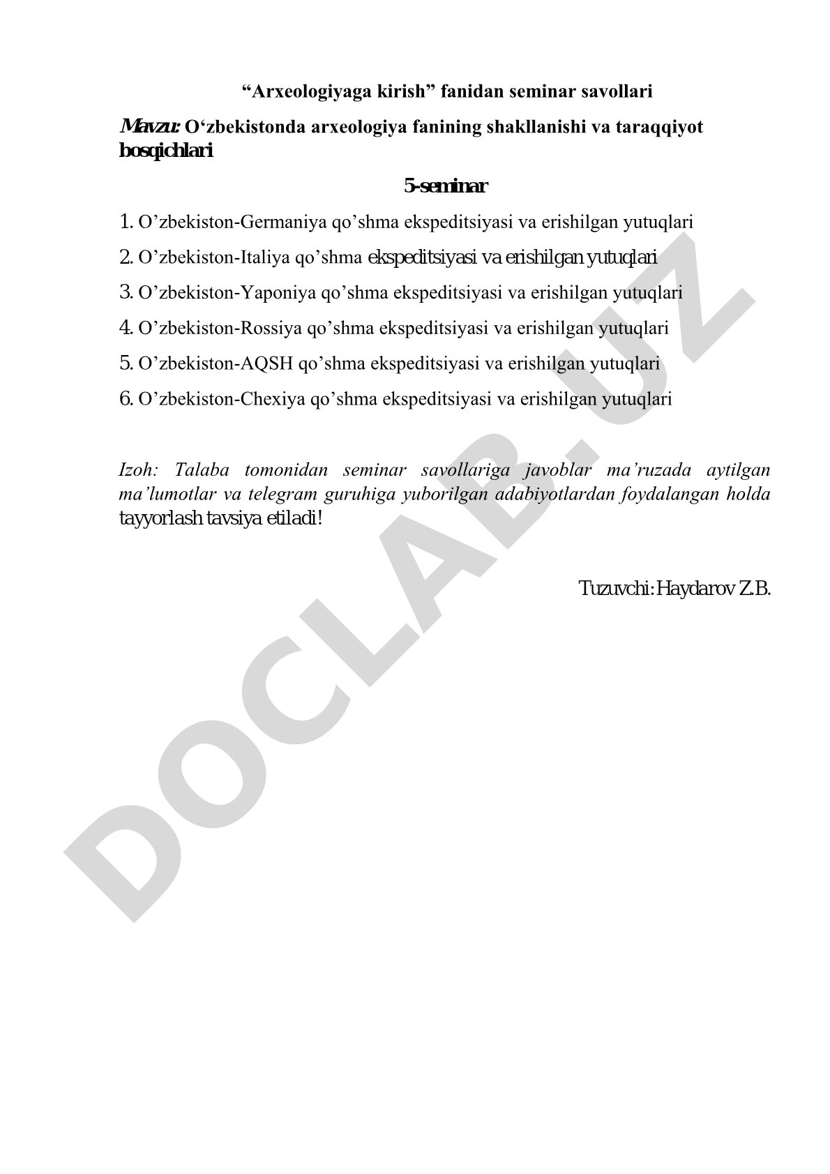 O‘zbekistonda arxeologiya fanining shakllanishi va taraqqiyot bosqichlari