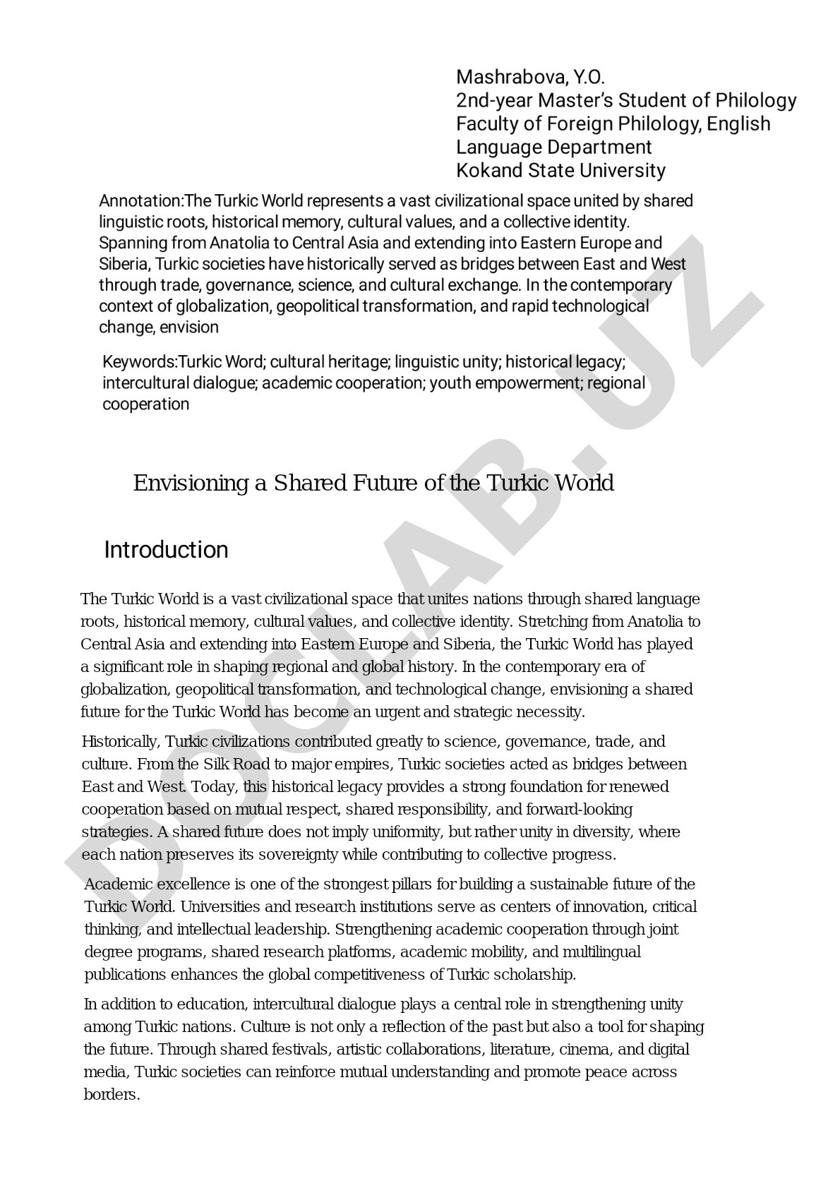 Envisioning a Shared Future of the Turkic World