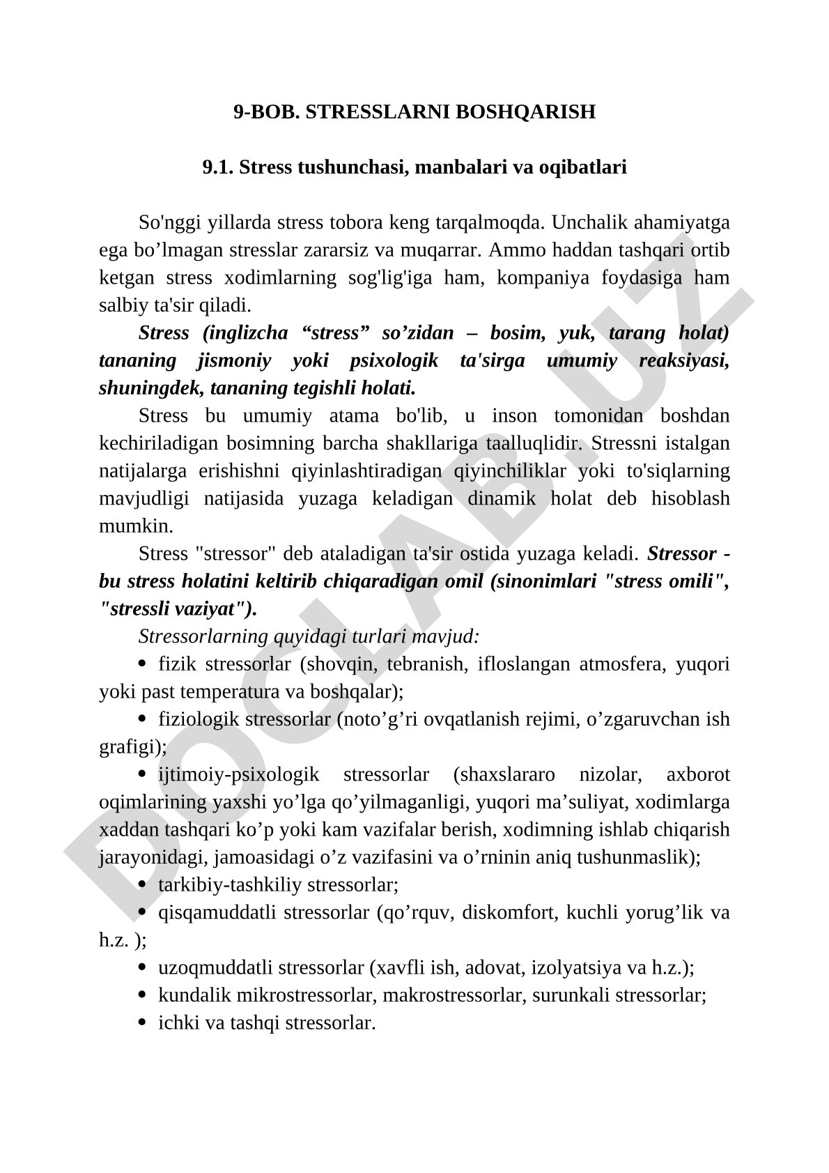 Stresslarni boshqarish