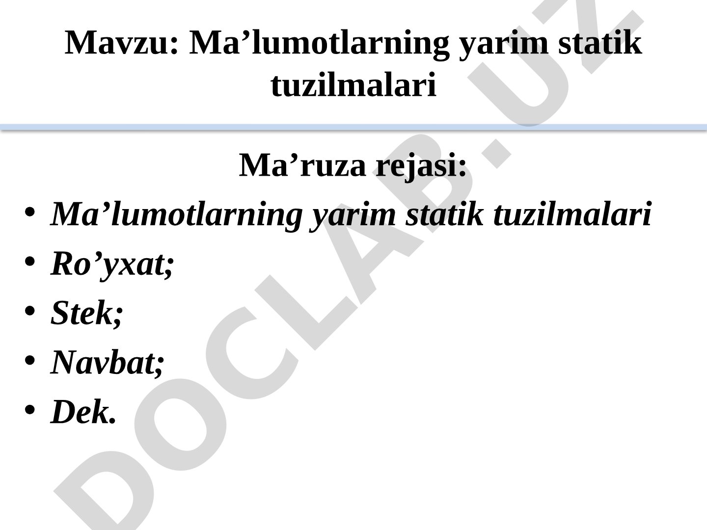Ma'lumotlarning yarim statik tuzilmalari