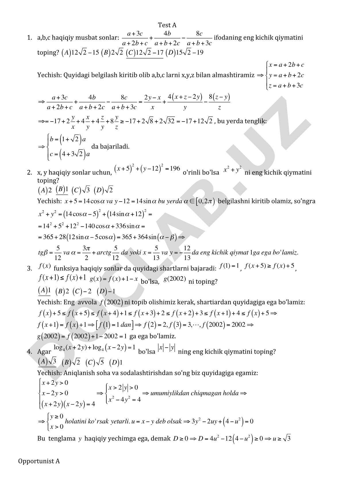 Matematika aralash test