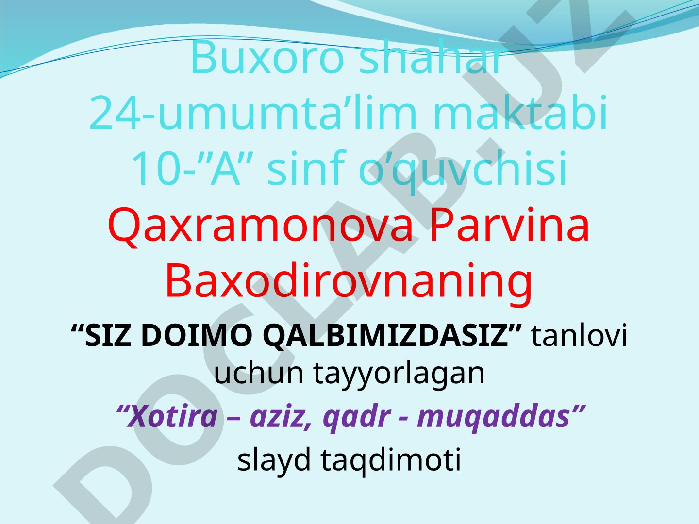 Xotira – aziz, qadr - muqaddas